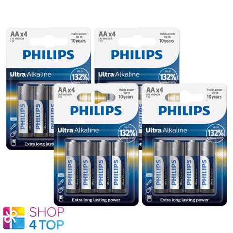 16 Philips Ultra Alkaline Aa Batteries Mignon Lr6 1.5V Blister 4Bl Exp 2031 NEW