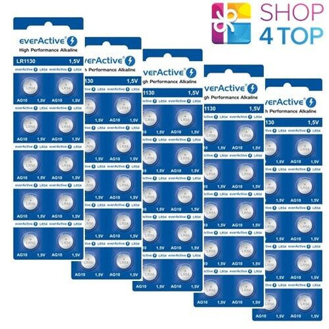 50 Everactive Alkaline Cell Lr1130 Batteries Lr54 G10 10Bl 1.5V NEW