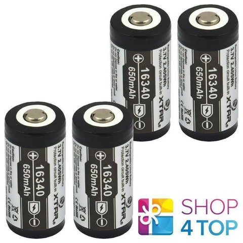 4 Xtar 16340 Protected Battery Rechargeable 3.7V Li-Ion Lithium 650 Mah NEW