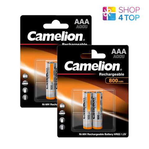4 Camelion Aaa Rechargeable Batteries 800Mah 2Bl Ni-Mh 1.2V Hr03 Nimh Orange NEW