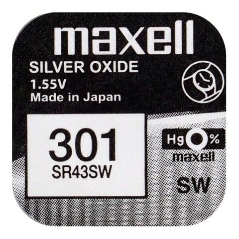 2 Maxell 301 Sr43Sw Batteries Silver 1.55V Watch Battery Button Cell Japan