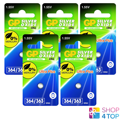 5 Gp Batteries 364 Watch Sr621W Sr60 Batteries Silver 1.55V NEW