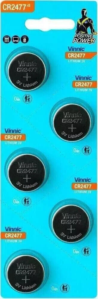 10 Vinnic Cr2477 Lithium Batteries 3V Cell Coin Button No Mercury NEW