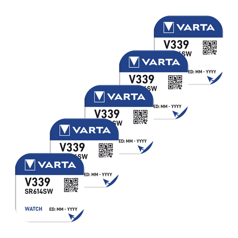 5 Varta 339 Sr614Sw Batteries Silver 1.55V Watch Coin Cell Expiration 2024 09