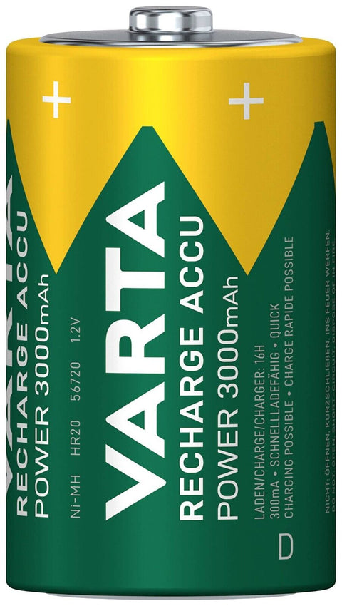 2 Varta Recharge Accu Power D Hr20 Batteries Nimh 1.2V 3000Mah Mono Torcia NEW