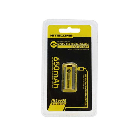 Nitecore Rechargeable Battery Nl1665R 16340 Micro USb 3.6V 650 Mah 2.34Wh Li-Ion