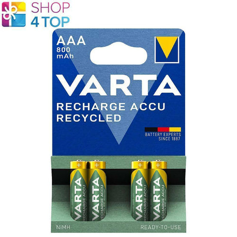 4 Varta Recharge Accu Recycled Aaa Lr03 Batteries 800Mah Nimh Hr03 1.2V 4Bl NEW