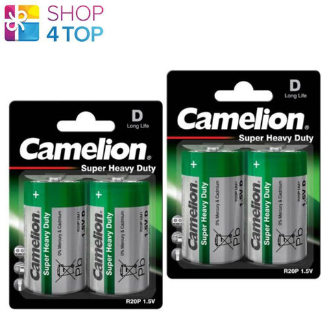 4 Camelion D Batteries R20P Long Life Super Heavy Duty 1.5V Um1 5600Mah 2Bl NEW