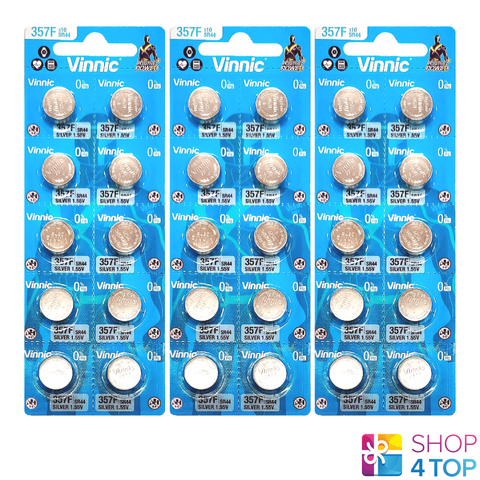 30 Vinnic 357 Sr44 Batteries Silver Oxide 1.55V Watch Battery Exp 2028 NEW