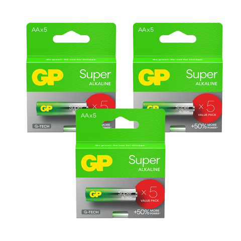 15 Gp Super Alkaline Aa Batteries G-Tech Lr6 1.5V No Mercury 5Bl Pack Exp 2034