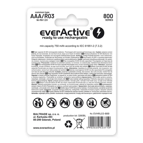4 Everactive Silver Line Aaa Lr03 Rechargeable Batteries Blister Nimh 1.2V NEW