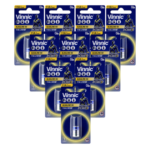 10 Vinnic 11A Batteries Alkaline 6V L1016F 1Bl E11A Gp-11A Gp11A Exp 2028 NEW
