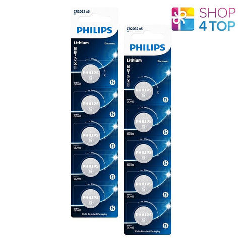 10 Philips Cr2032 Lithium Batteries 3V Cell Coin Button 5Bl Exp 2031 Aug NEW