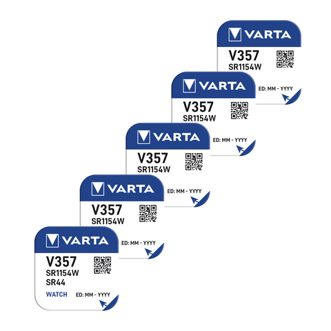 5 Varta 357 Sr44Sw Battery Silver 1.55V Coin Button Cell Watch