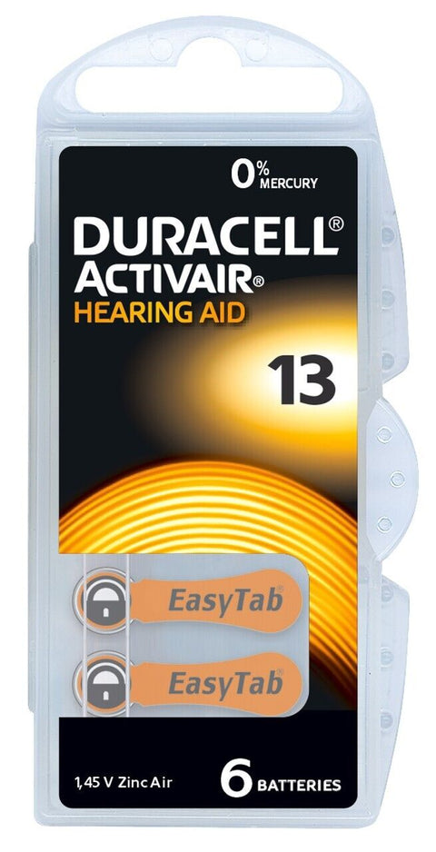 60 Duracell Activair Hearing Aid Batteries Size 13 Zinc Air 1.45V Mercury Free