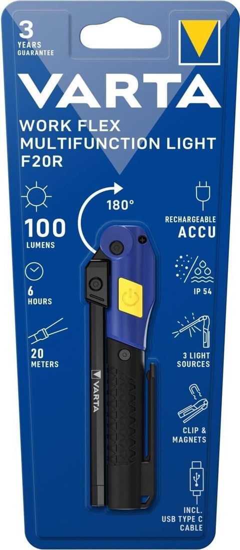 Varta Work Flex Multifunction Light F20R Rechargeable Ubs Type C Cable 18649