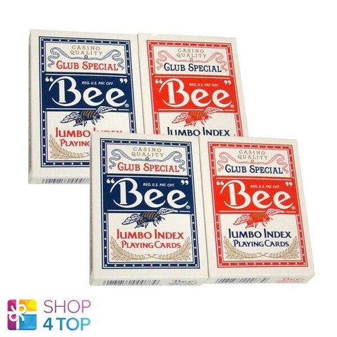 4 Decks Bee Jumbo Index Playing Cards 2 Red 2 Blue Poker USpcc NEW
