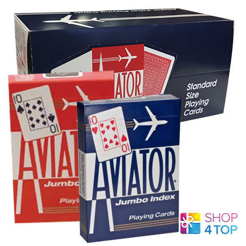 12 Decks Aviator Jumbo Index Playing Cards 6 Red 6 Blue Sealed Box Case USpcc