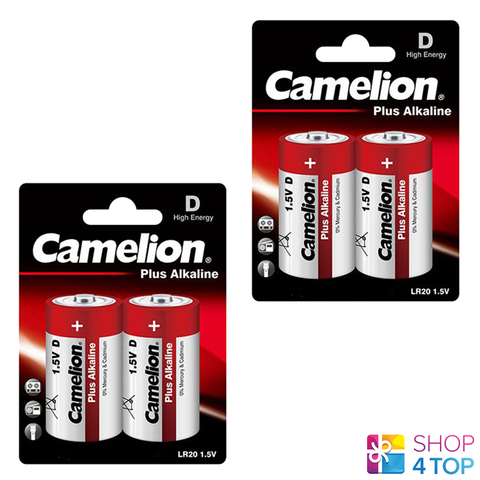 4 Camelion D Plus Alkaline Batteries Lr20 Mn1300 Am1 E95 1.5V 2Bl Exp 2028 NEW