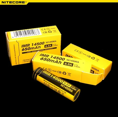 Nitecore Imr14500 Rechargeable Battery 3.7V 650Mah 6.5A High Drain Devices Li-Mn
