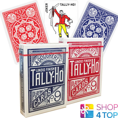 2 Decks Bicycle Tally Ho Fan Back Playing Cards Standard Index 1 Red 1 Blue NEW