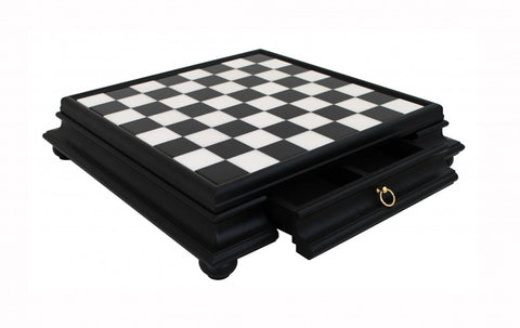 Italfama Handmade Wood & Marble Chess Board with Drawer, 46cm, Black, Italy
