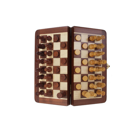 Italfama Magnetic Wooden Chess & Checkers Set, Folding Travel Board 18.5cm