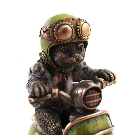 Italfama Italian Bronze Resin Cat on Scooter Figurine 14cm Handcrafted Gift
