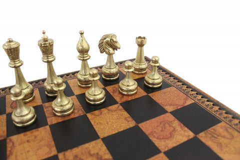 Italfama Metal Chess Set, Faux Leather Board with Storage, Checkers & Backgammon