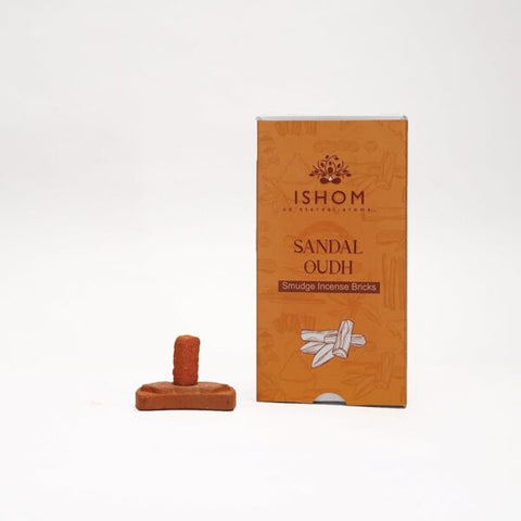 Sandalwood Incense Bricks with Burner, 15 Pack, Terracotta Holder, Oudh