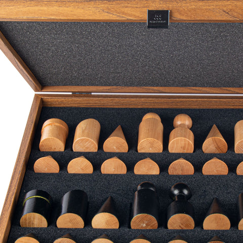 Wood Chess Set Bauhaus Style Chessmen Leatherette Board 40Cm Manopoulos Sd50Bla