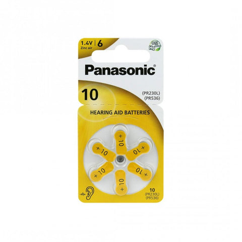 6x Panasonic Size 10 PR70 Hearing Aid Batterien 1.4V Zinc Air No Mercury