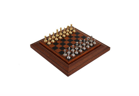 Italfama Gold & Silver Plated Metal Chess Set Faux Leather Board 17x17cm Italy