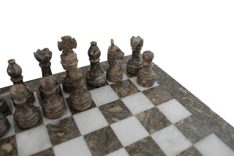 Italfama Handmade Marble Chess Set, Gray & White, 30cm Board, Leather Case