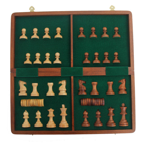 Italfama Magnetic Wooden Chess & Checkers Set, Folding 40cm Board, King 7.5cm