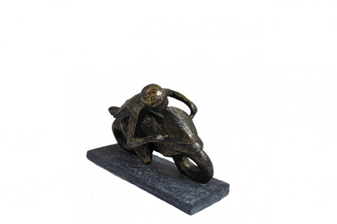 Italfama Bronze Finish Resin Motorcycle Rider Sculpture 25x10x16cm Made in Italy