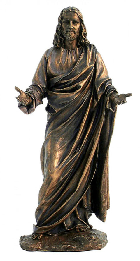 Jesus Statue 30cm Bronze-Finish Resin, Outstretched Arms, Made in Italy
