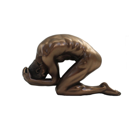 Italfama Bronze Resin Nude Male Statue 15x6x9cm Handmade Modern Sculpture