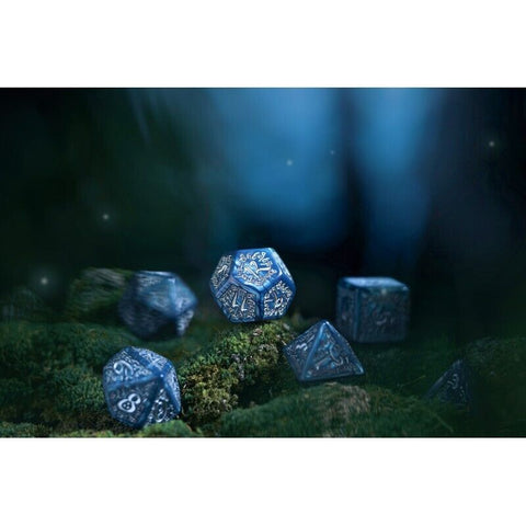 Elvish Cobalt & Silver Dice Set Hobby Magic Role Playing Games Q-Workshop NEW