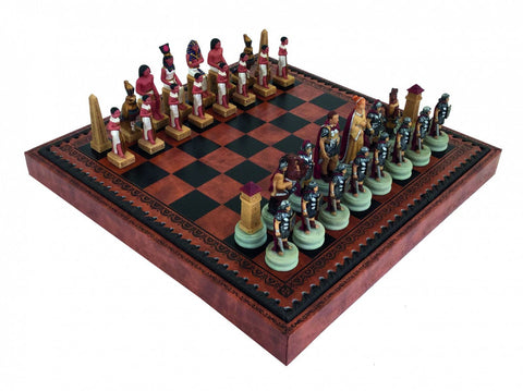 Romans vs Egyptians Chess Set Resin Pieces, Faux Leather Board, 3-in-1 Italfama