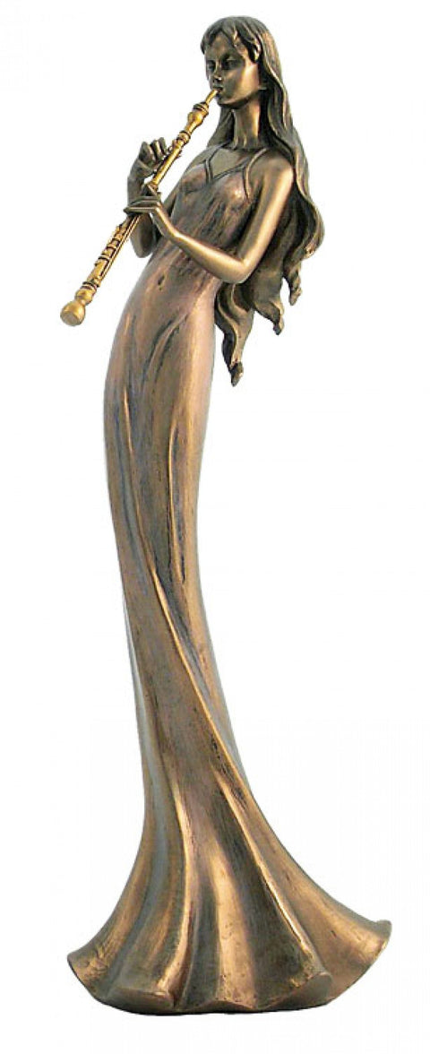 Italian Bronze-Finish Lady with Flute Statue, 35cm Handcrafted Resin Figurine