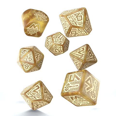 Dwarven Dice Set Gold With Sandy Engravings Rpg Games Plastic Q-Workshop RDWA08