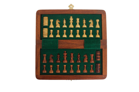 Italfama Magnetic Wooden Chess & Checkers Set, Folding Travel Board 18.5cm
