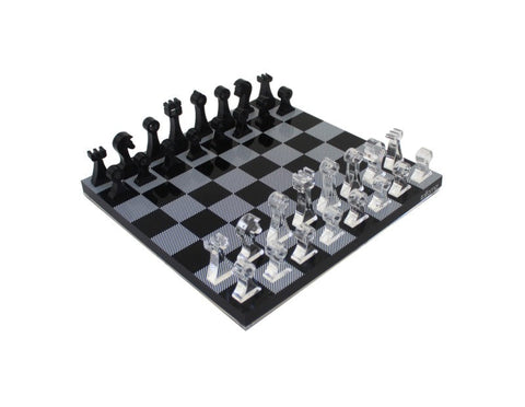 Italfama Acrylic Chess Set, Black & Clear, 24cm Storage Board, Made in Italy