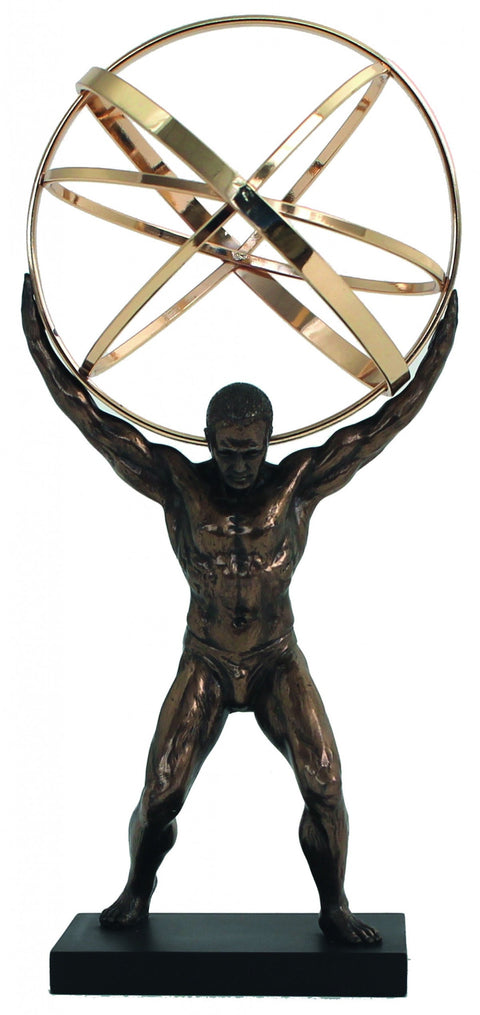 Italfama Atlas Statue with Golden Globe, Bronze Resin, 22cm, Made in Italy