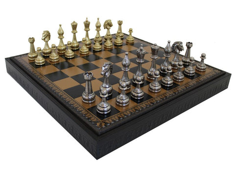 Italfama Metal Chess Set Gold/Silver, Faux Leather 48cm, Checkers & Backgammon