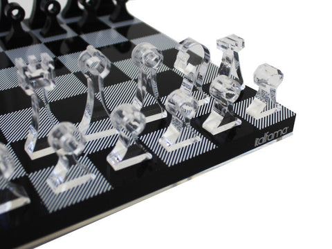 Italfama Acrylic Chess Set, Black & Clear, 24cm Storage Board, Made in Italy