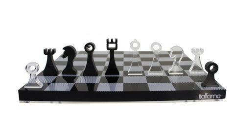 Italfama Acrylic Chess Set, Black & Clear, 24cm Storage Board, Made in Italy