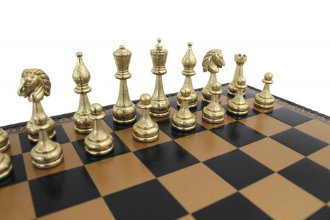 Italfama Metal Chess Set Gold/Silver, Faux Leather 48cm, Checkers & Backgammon