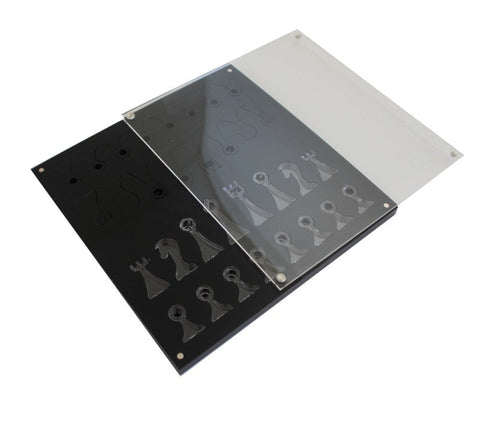 Italfama Acrylic Chess Set, Black & Clear, 24cm Storage Board, Made in Italy